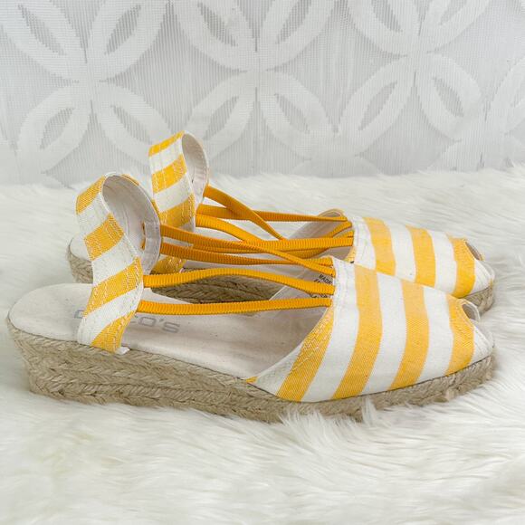 Chicos Jessa Lot of 2 Yellow & Pink Striped Espadrille Wedges Sandals Size 7 - Picture 4 of 12
